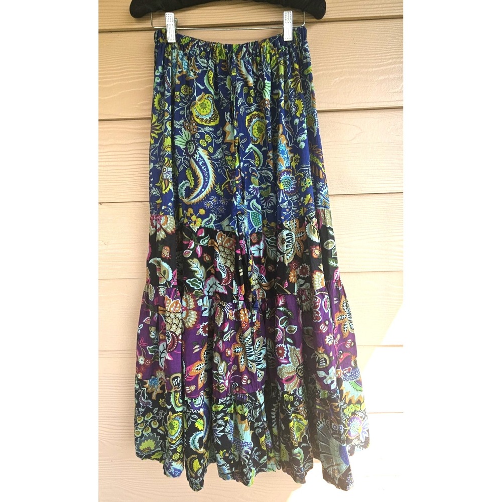 Patchwork Boho Hippie Palazzo Pants One Size Tiered Floral Geometric Wide Leg